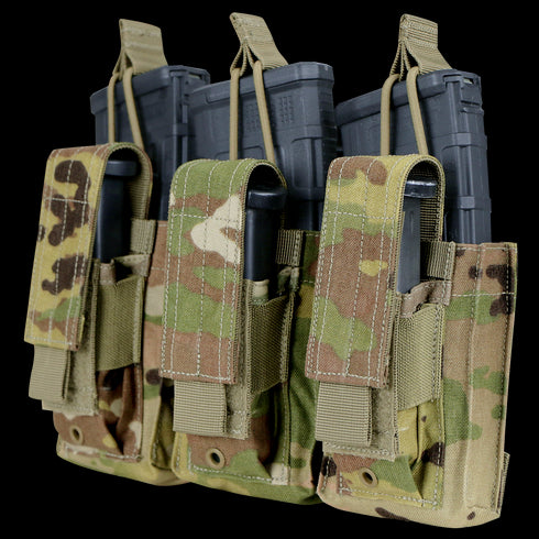 The Condor Triple Kangaroo Mag Pouch Gen II in Scorpion OCP securely holds three rifle magazines—perfect for everyday carry or range use.